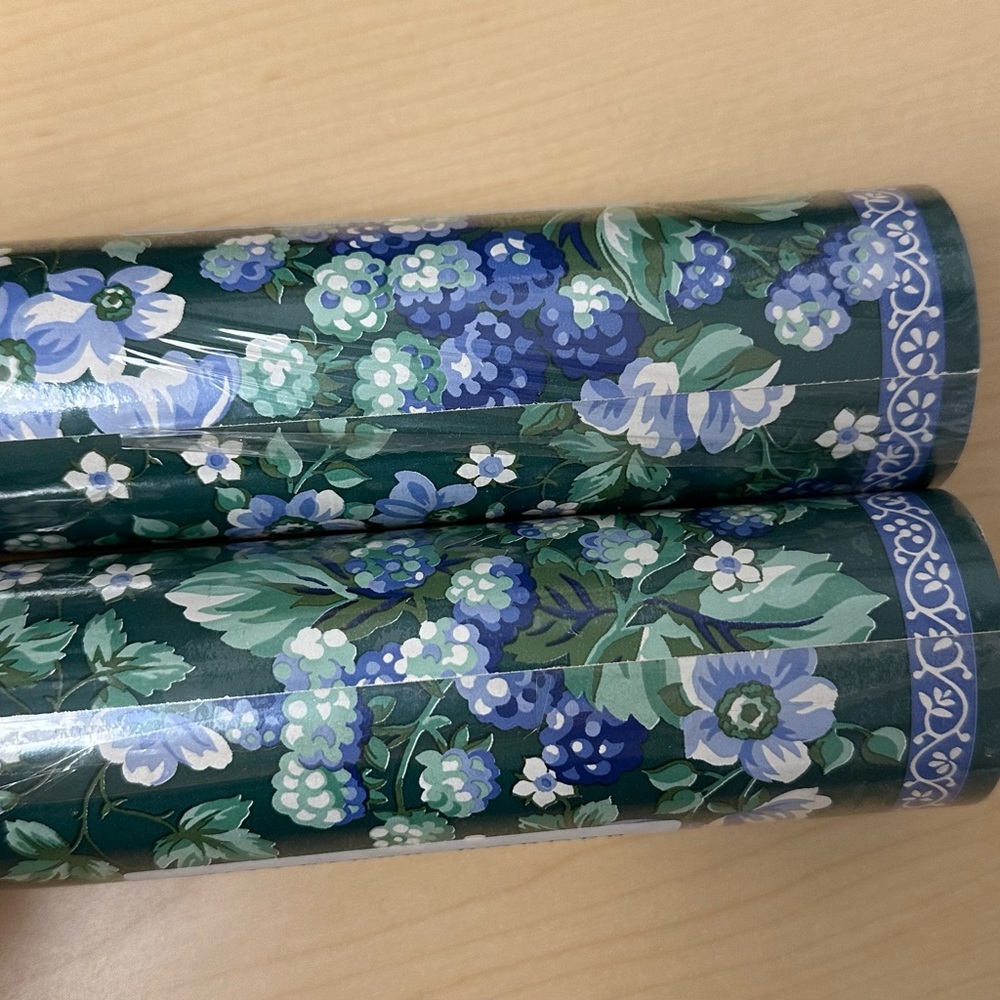 Vintage Laura Ashley Bramble Berry Wallpaper Border Blue Green Floral